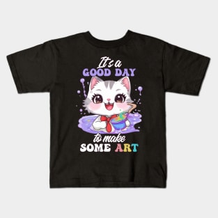 Kawaii Art Cat - It's a Good Day to Make Some Art Kids T-Shirt